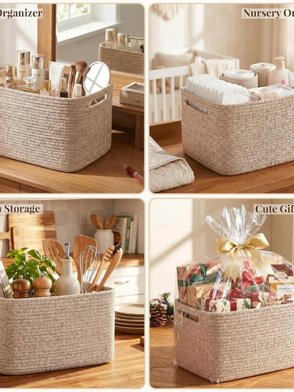 New 4Packs Natural Cotton Rope Storage Baskets for Organizing Toys, Clothes